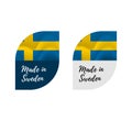 Stickers Made in Sweden. Waving flag. isolated on white background. Vector illustration. Royalty Free Stock Photo