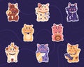 Stickers with Maneki neko, japanese lucky cat, fortune symbol, symbol of good luck, wealth and well-being. Cute kitty Royalty Free Stock Photo