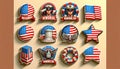 Stickers, Memorial Day, Patriotic, 3D, shading, high quality