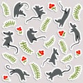 Stickers with mouses and flowers. Labels with cute rats and floral elements. Vector illustration