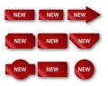 Stickers for New Arrival shop product tags. Red banner promotion tag. New labels with reflection Royalty Free Stock Photo