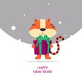 Stickers New Year tiger in Santa hat, 2022.Vector illustration.