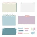 Stickers and note papers collection. Different scraps of paper stuck by sticky tape. Vector illustration