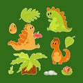 Stickers pack of adorable and cute dinosaurs in children\'s cartoon style. Royalty Free Stock Photo