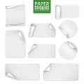 Stickers paper. Label white sticker round and square page, blank badge bent note sticky banners curled corners. Empty Royalty Free Stock Photo