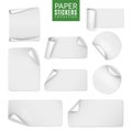 Stickers paper. Label white sticker round and square page, blank badge bent note sticky banners curled corners. Empty emblem Royalty Free Stock Photo