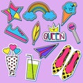 Stickers and patches collection. Trendy fashionable pins, labels for gilrs