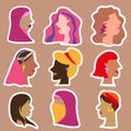 Illustration of Stickers with portrait of international girls isolated Royalty Free Stock Photo