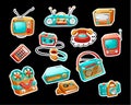 Stickers with retro devices in funny mixed style