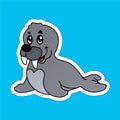 Stickers of Seal Shows His Teeth Cartoon, Cute Funny Character, Flat Design