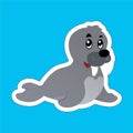 Stickers of Seal Shows His Teeth Cartoon, Cute Funny Character, Flat Design