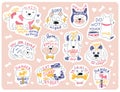 Stickers set with different dogs breeds and phrases