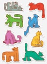 Stickers set with doodle cats. Collection with domestic pets in