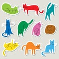 Stickers set with doodle cats. Collection with domestic pets in