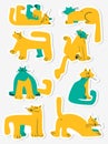 Stickers set with funny cats. Collection with domestic pets in i