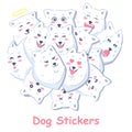 Stickers set, funny white dogs