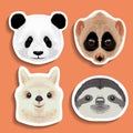 Stickers set of panda slow loris alpaca sloth