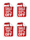 Red sale stickers set. Best choice. Sale 50%, 60%, 70%, 80% off