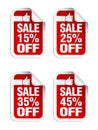 Red sale stickers set. Best choice. Sale 15%, 25%, 35%, 45% off