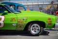 stickers and sponsors of the green second-generation Chevrolet Montecarlo American muscle car