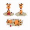 stickers of three little giraffes in different poses Royalty Free Stock Photo