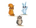 Game set, bunny, rabbit, squirrel, hedgehog, cartoon animals, stickers, illustrations, characters