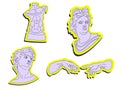 Stickers Various Antique Statues. Classic statues in modern style. Vaporwave stickers with greek sculpture, Tors, Hands and David