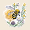 Stickers white background honey bee watercolor