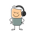 Stickfigure Cartoon manlistening music notes vector illustration Royalty Free Stock Photo