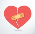 Sticking plaster on broken heart icon vector