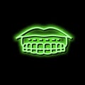 sticking to lips tooth braces neon glow icon illustration