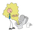 Stickman businessman character in front of the toilet and it smells really bad, vector cartoon illustration