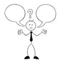 Stickman businessman character has two thoughts and is undecided, vector cartoon illustration Royalty Free Stock Photo