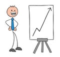 Stickman businessman character with the rising sales chart and very happy, vector cartoon illustration Royalty Free Stock Photo