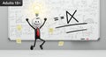 Excited Stickman Businessman Leaping Before a Solved Math Equation on a Whiteboard Illustration Animation Isolated Royalty Free Stock Photo