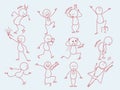 Stickman characters. Business person in doodle style cute expressions man funny poses office manager working vector line Royalty Free Stock Photo