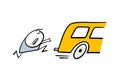 Stickman child runs after a yellow school bus. Vector illustration of a loser student who was late for public transport Royalty Free Stock Photo