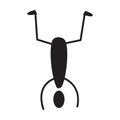 Stickman figure symbol with up side down for workout symbol in a vector glyph sketch