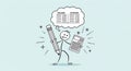 Stickman Holding Pencil and Calculator with Data Chart on Light Blue Background Royalty Free Stock Photo