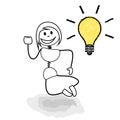 Stickman jumping. Light bulb Royalty Free Stock Photo