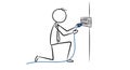 Stickman Kneeling Plugging a Cable into a Wall Socket Electrical Power Connection Stick Figure Icon in White Background Royalty Free Stock Photo