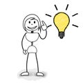 Stickman with light bulb Royalty Free Stock Photo