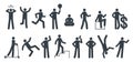 Stickman postures. Primitive little man pictogrames, monochrome people signs, different poses, standing and walking