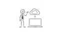 Stickman Presentation of Cloud Computing on Laptop with White Background Royalty Free Stock Photo