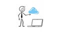 Stickman Presentation with Cloud Computing Next to Laptop on White Background Royalty Free Stock Photo