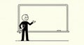 Stickman Presenting on Whiteboard Holds Pencil Black and White Simple Isolated Figure Cartoon Teaching Education Royalty Free Stock Photo