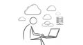 Stickman Typing on Laptop with Cloud Data Storage on White Background Royalty Free Stock Photo