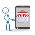 Stickman Smartphone Shop Royalty Free Stock Photo
