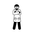 Stickman stands, stick figure illustration doctor, medical worker pictogram