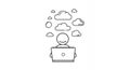 Stickman Working On Laptop With Cloud Above in White Background Royalty Free Stock Photo